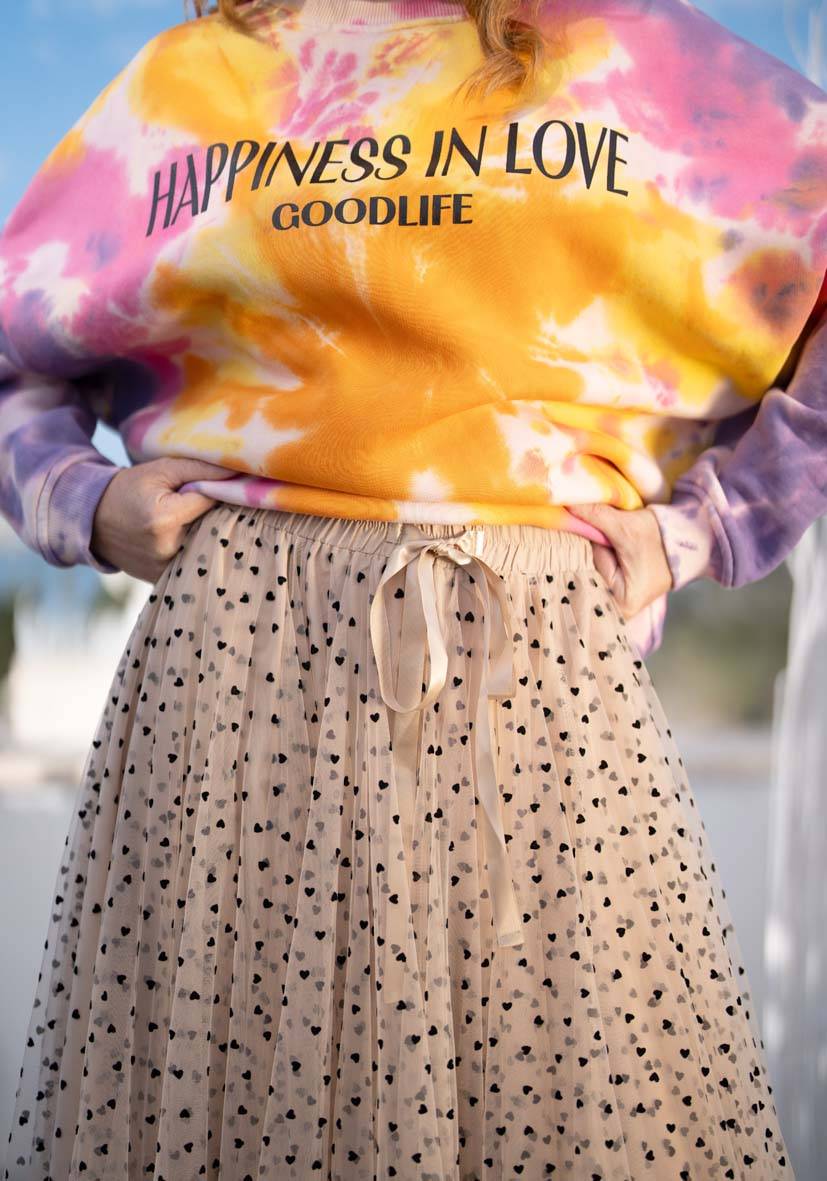 Miss Goodlife Maxirock Tüll Hearts allover – sand Lagerräumung