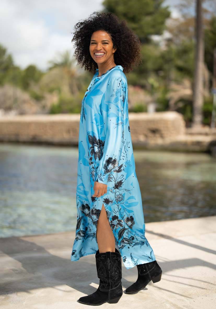 Miss Goodlife Dress Blue Flower Midi VIP-Rabatte