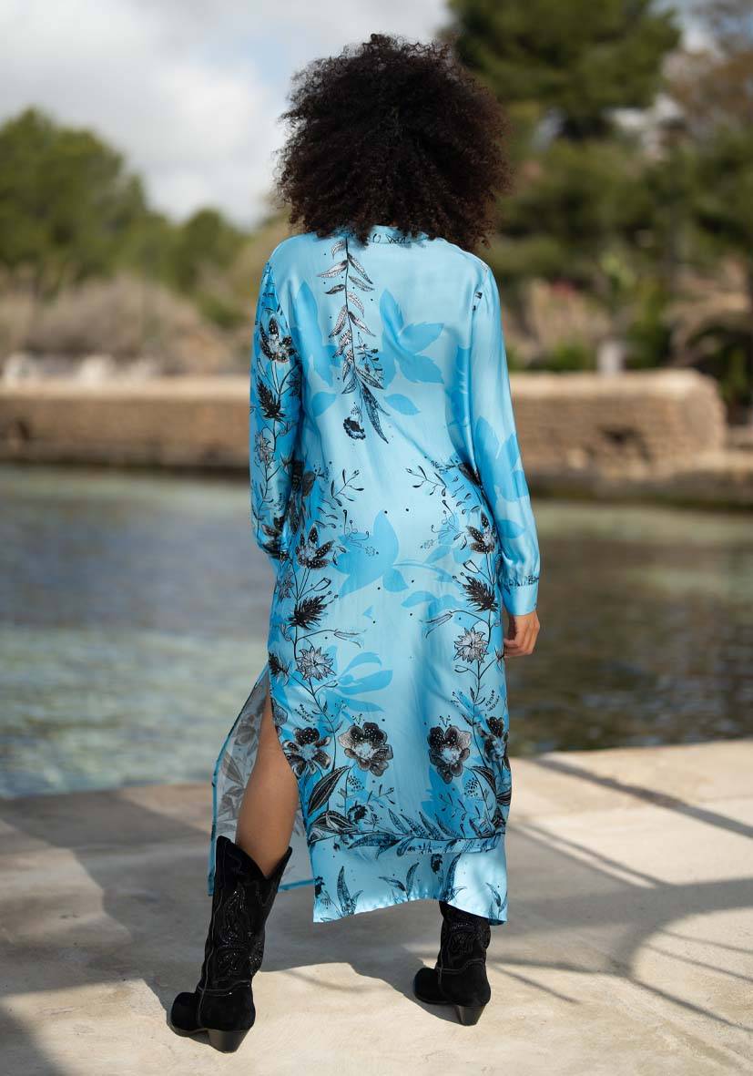 Miss Goodlife Dress Blue Flower Midi VIP-Rabatte