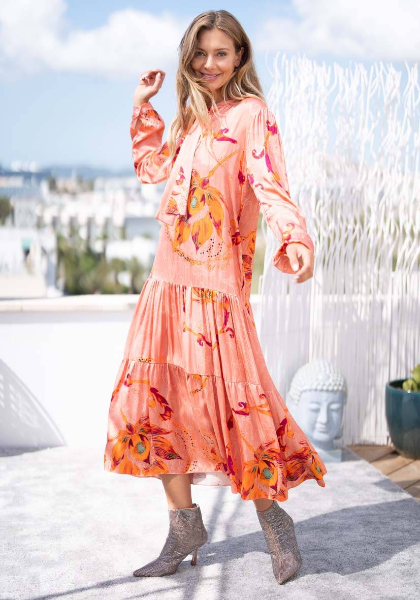Miss Goodlife Dress Orange Flowers Outlet