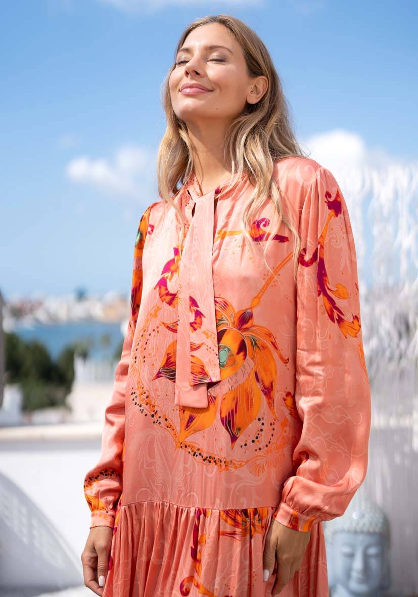 Miss Goodlife Dress Orange Flowers Outlet