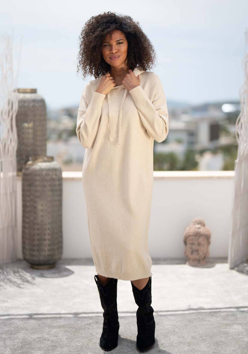 Miss Goodlife Dress Knitted Hoodie long – creme Meist gekauft