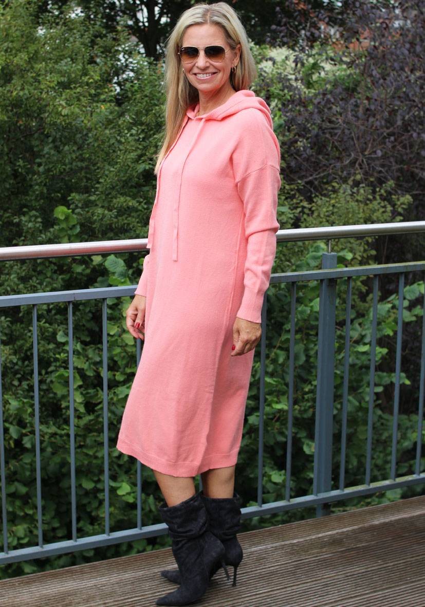 Miss Goodlife Dress Knitted Hoodie long – peach Kostenloser Versand