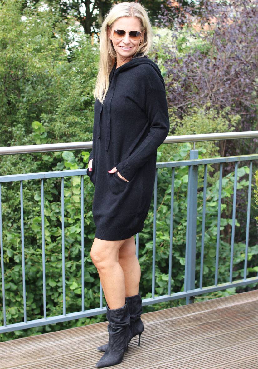 Miss Goodlife Dress Knitted Hoodie Pockets – black Fabrik Onlineshop