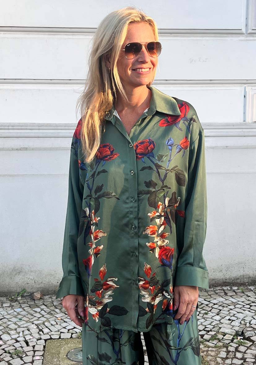 Miss Goodlife Blouse Roses green Räumungsverkauf