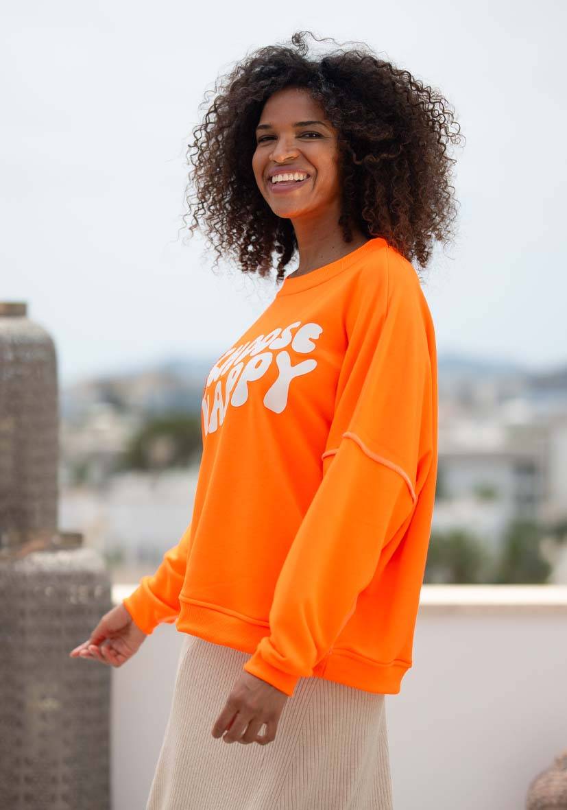 Miss Goodlife Roundneck Choose Happy Strass – neonorange Vierteljährliche Förderung