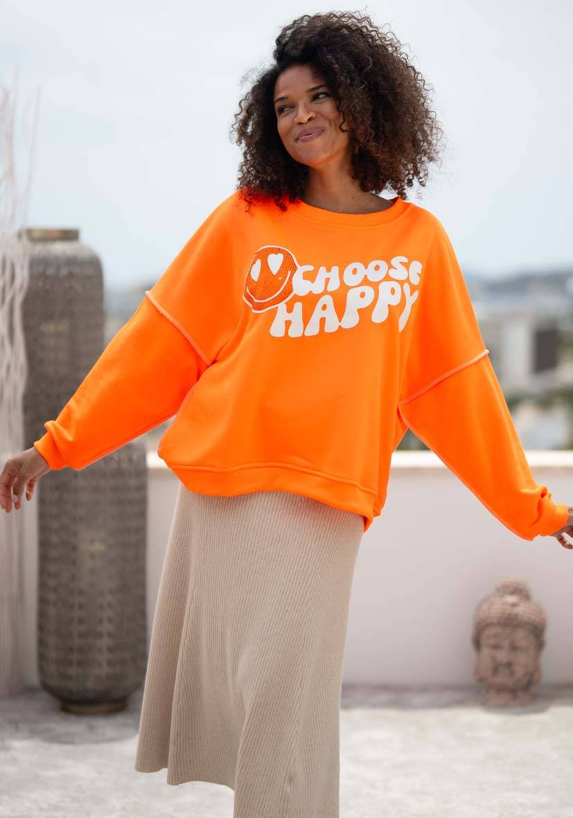 Miss Goodlife Roundneck Choose Happy Strass – neonorange Vierteljährliche Förderung