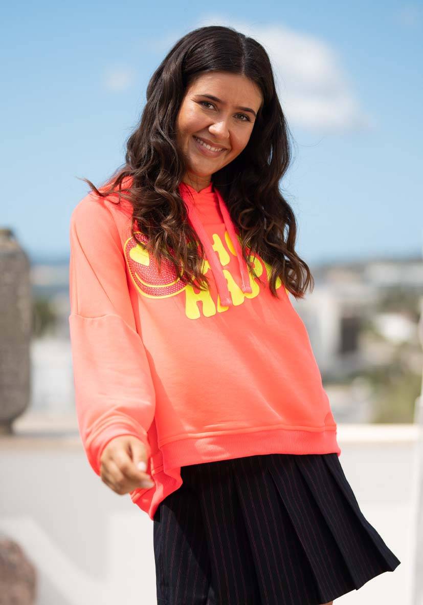 Miss Goodlife Hoodie Choose Happy Strass – neonpink Discount Store für neue Produkte