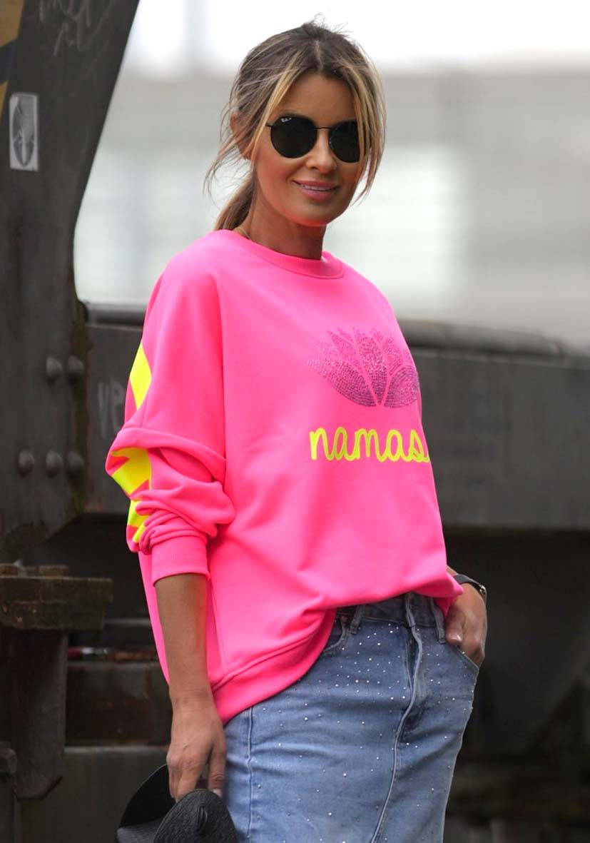 Miss Goodlife Roundneck Double Namasté Strass – neonpink Super Rabatt