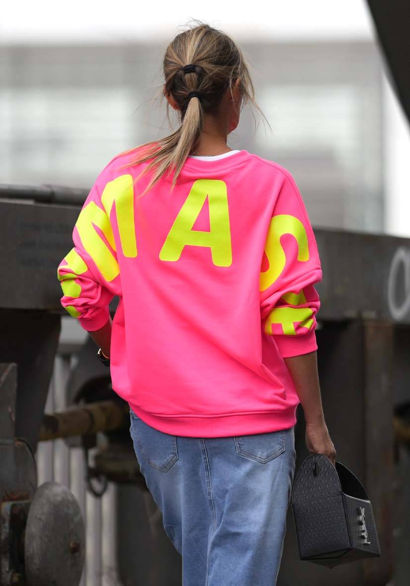 Miss Goodlife Roundneck Double Namasté Strass – neonpink Super Rabatt