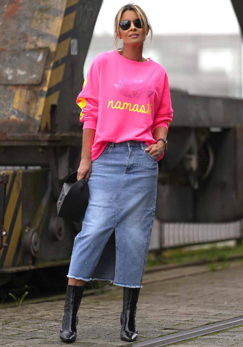 Miss Goodlife Roundneck Double Namasté Strass – neonpink Super Rabatt
