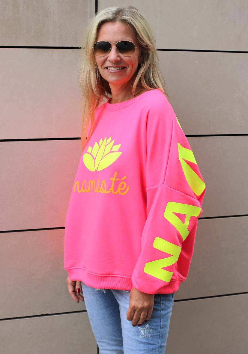 Miss Goodlife Roundneck Double Namasté Glitter – neonpink Clearance-Verkauf