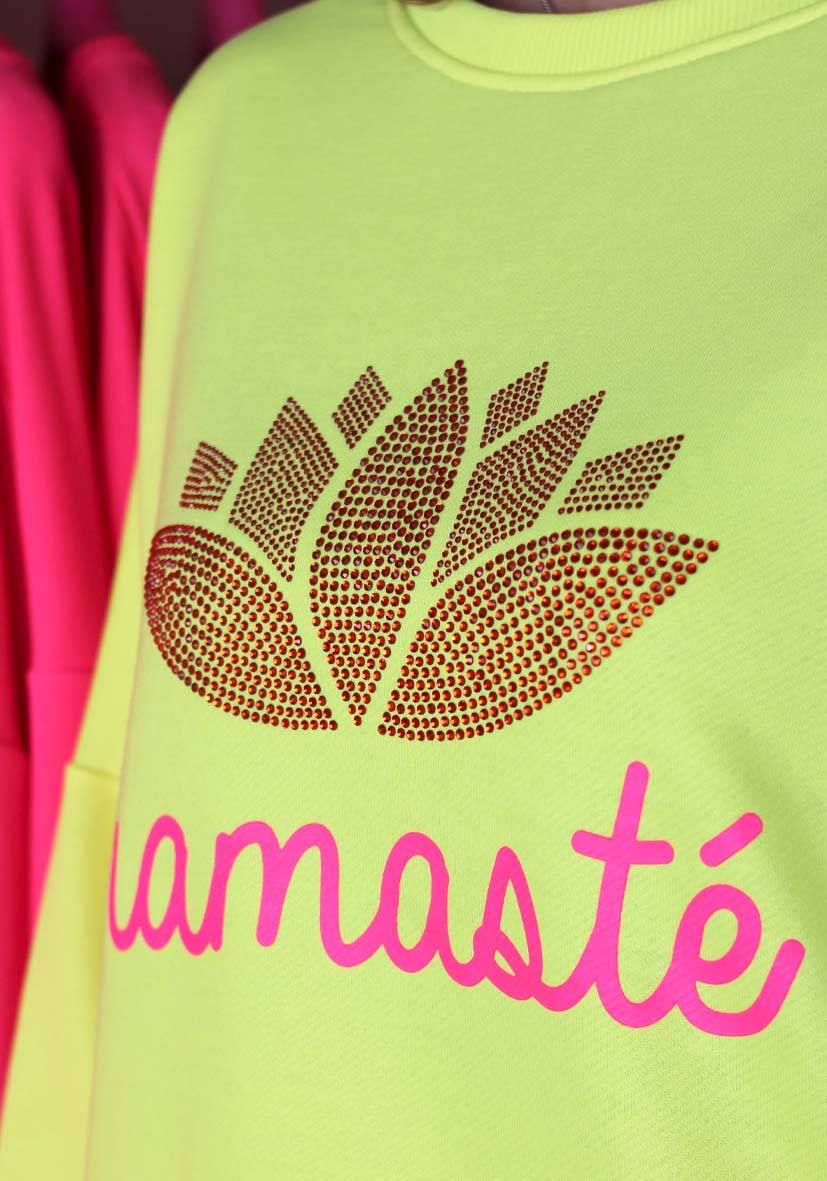 Miss Goodlife Roundneck Double Namasté Strass – neonyellow Im Verkauf