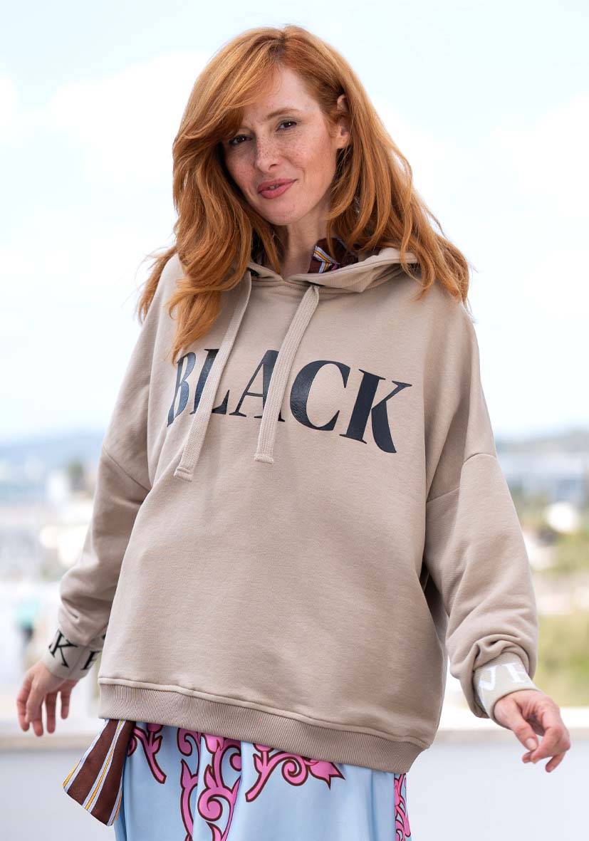Miss Goodlife Hoodie Black and White – sand Schlussverkauf