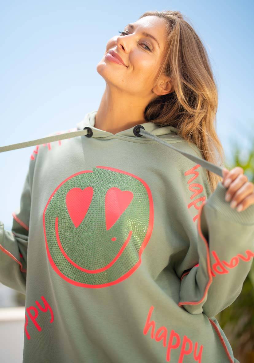 Miss Goodlife Hoodie Happy Heartface Strass – almond Top Angebot