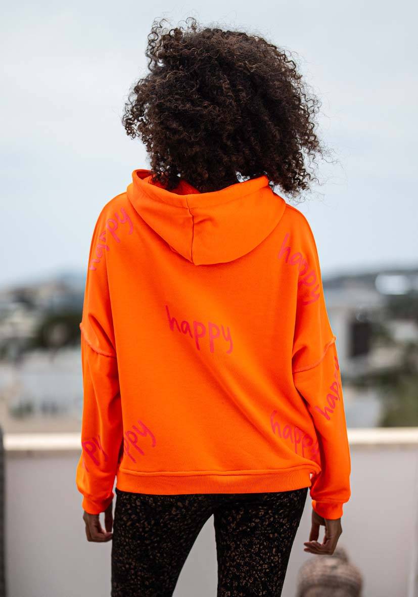 Miss Goodlife Hoodie Happy Heartface Strass – neonorange Neueste Mode