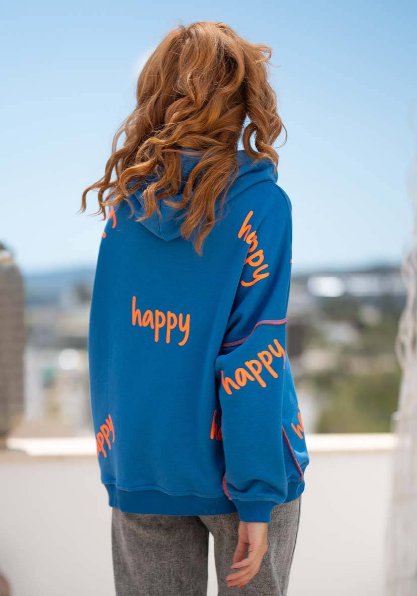 Miss Goodlife Hoodie Happy Heartface Strass – blue Zeitlich begrenztes Angebot