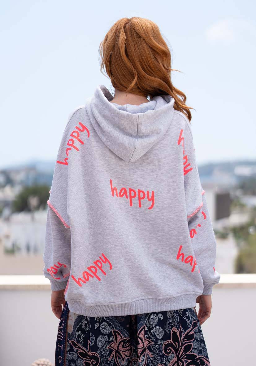 Miss Goodlife Hoodie Happy Heartface Strass – grey Exklusive Angebote