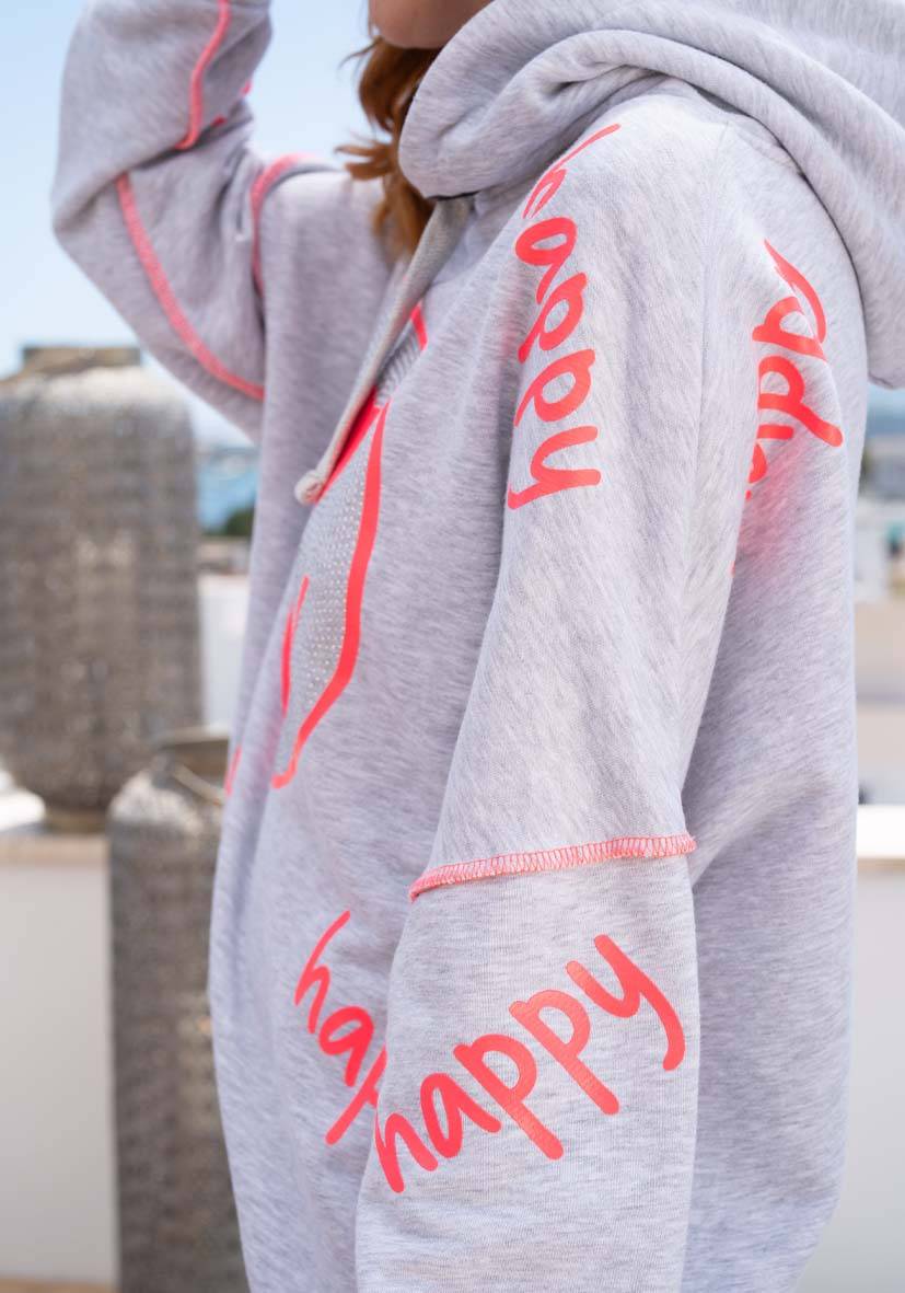 Miss Goodlife Hoodie Happy Heartface Strass – grey Exklusive Angebote