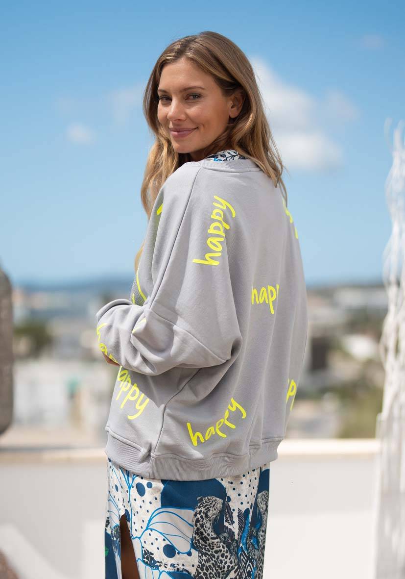 Miss Goodlife Roundneck Happy Heartface Strass – grey Blitzangebot