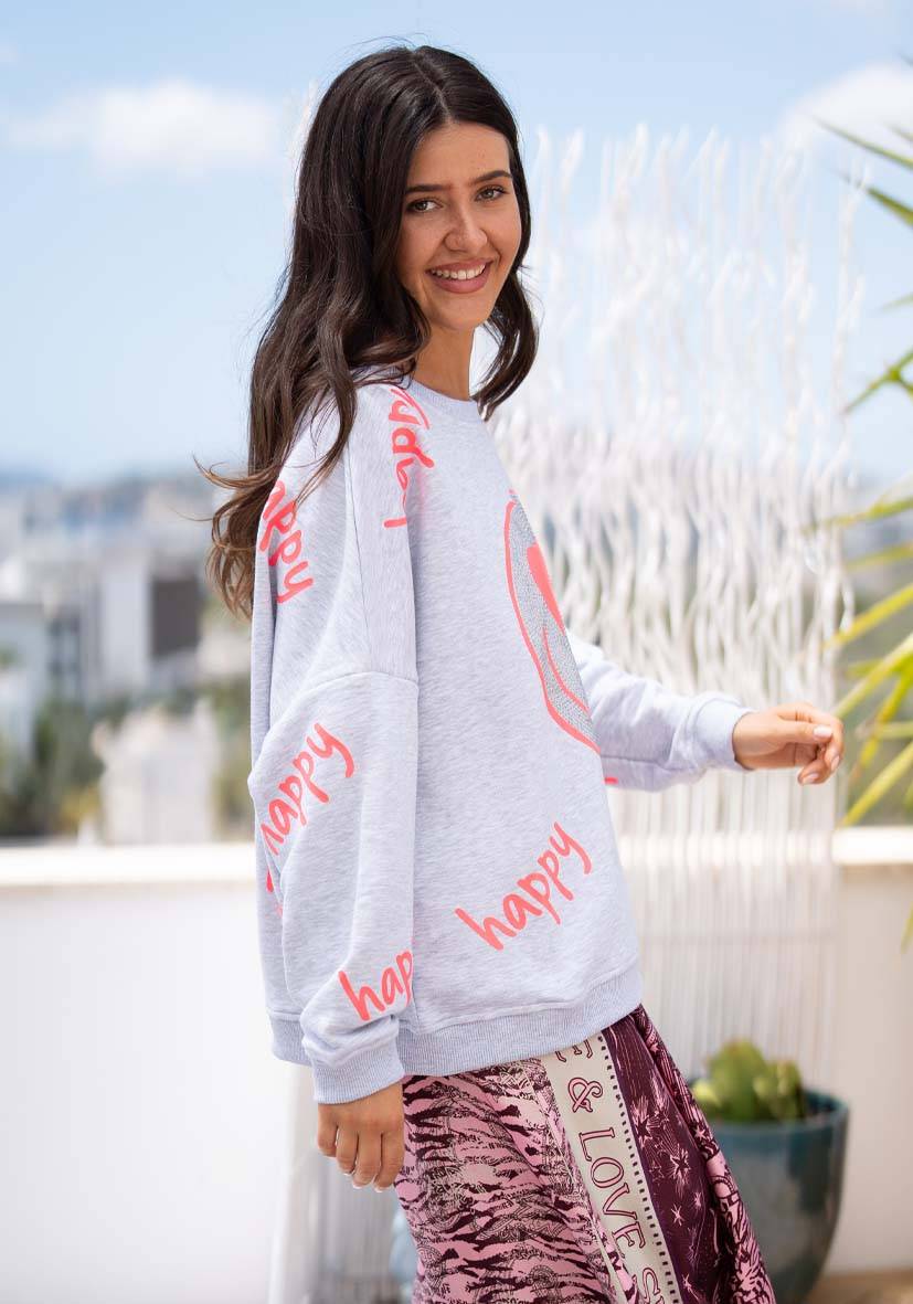 Miss Goodlife Roundneck Happy Heartface Strass – lightgrey Bestseller