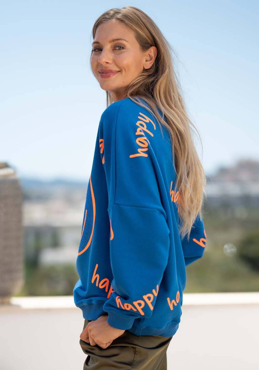 Miss Goodlife Roundneck Happy Heartface Strass – blue Saisonale Angebote