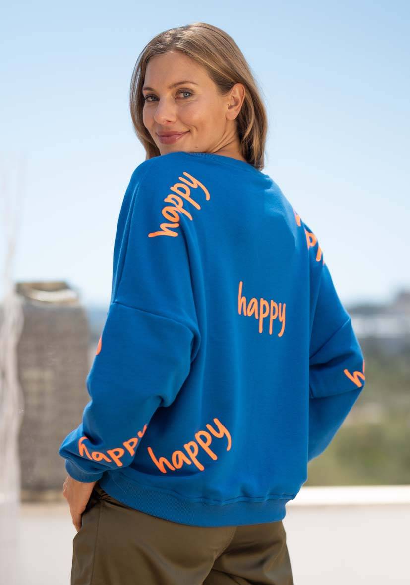 Miss Goodlife Roundneck Happy Heartface Strass – blue Saisonale Angebote