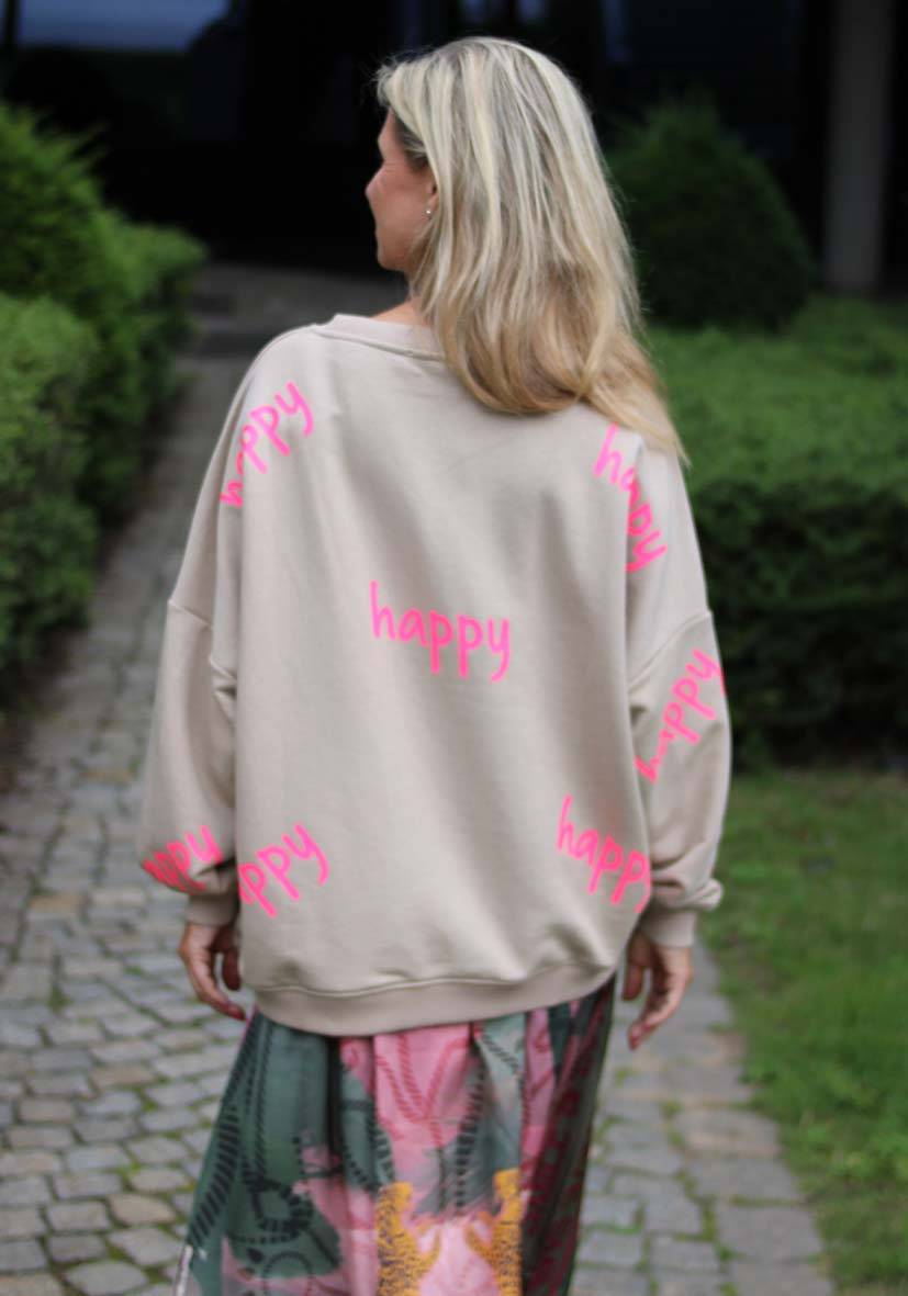 Miss Goodlife Roundneck Happy Heartface Strass – sand VIP-Rabatte