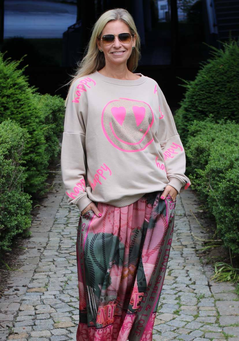 Miss Goodlife Roundneck Happy Heartface Strass – sand VIP-Rabatte