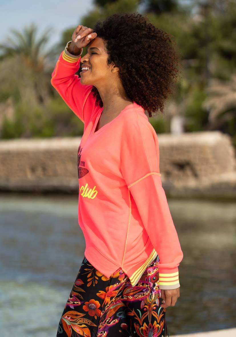 Miss Goodlife V-Neck Good Energy Namasté Strass – neonpink Bis zu 50% Rabatt