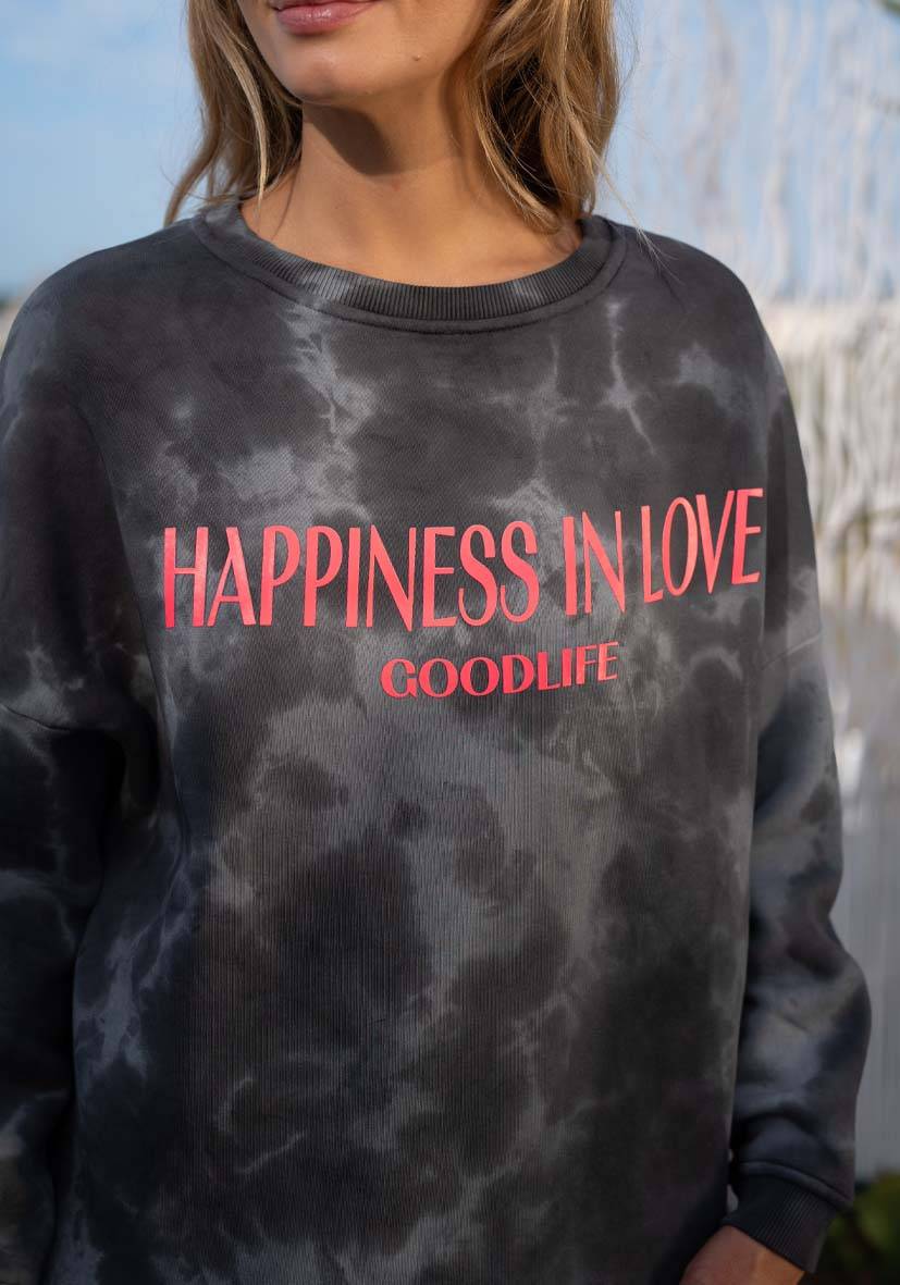 Miss Goodlife Roundneck Roundneck Happiness Love – Batik anthracite Nur noch ein Tag übrig