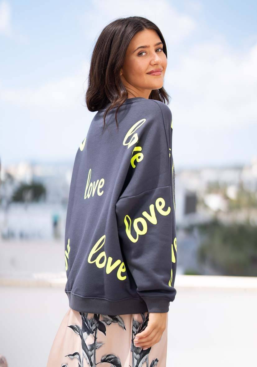 Miss Goodlife Roundneck Love Heartface Strass – anthracite Blitzverkäufe