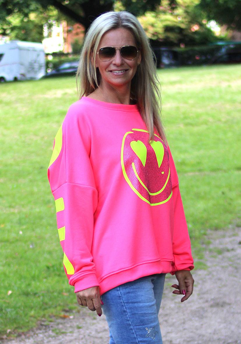 Miss Goodlife Roundneck Famous Heartface Strass – neonpink Günstig kaufen