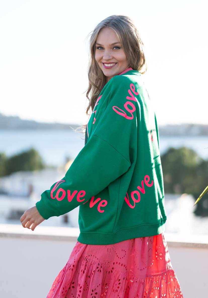Miss Goodlife Roundneck Love Heartface Strass – green Großer Ausverkauf