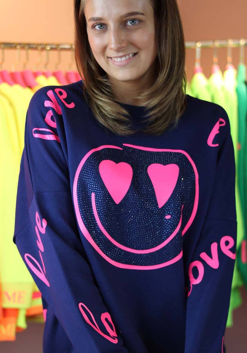 Miss Goodlife Roundneck Love Heartface Strass – darkblue Begrenztes Angebot