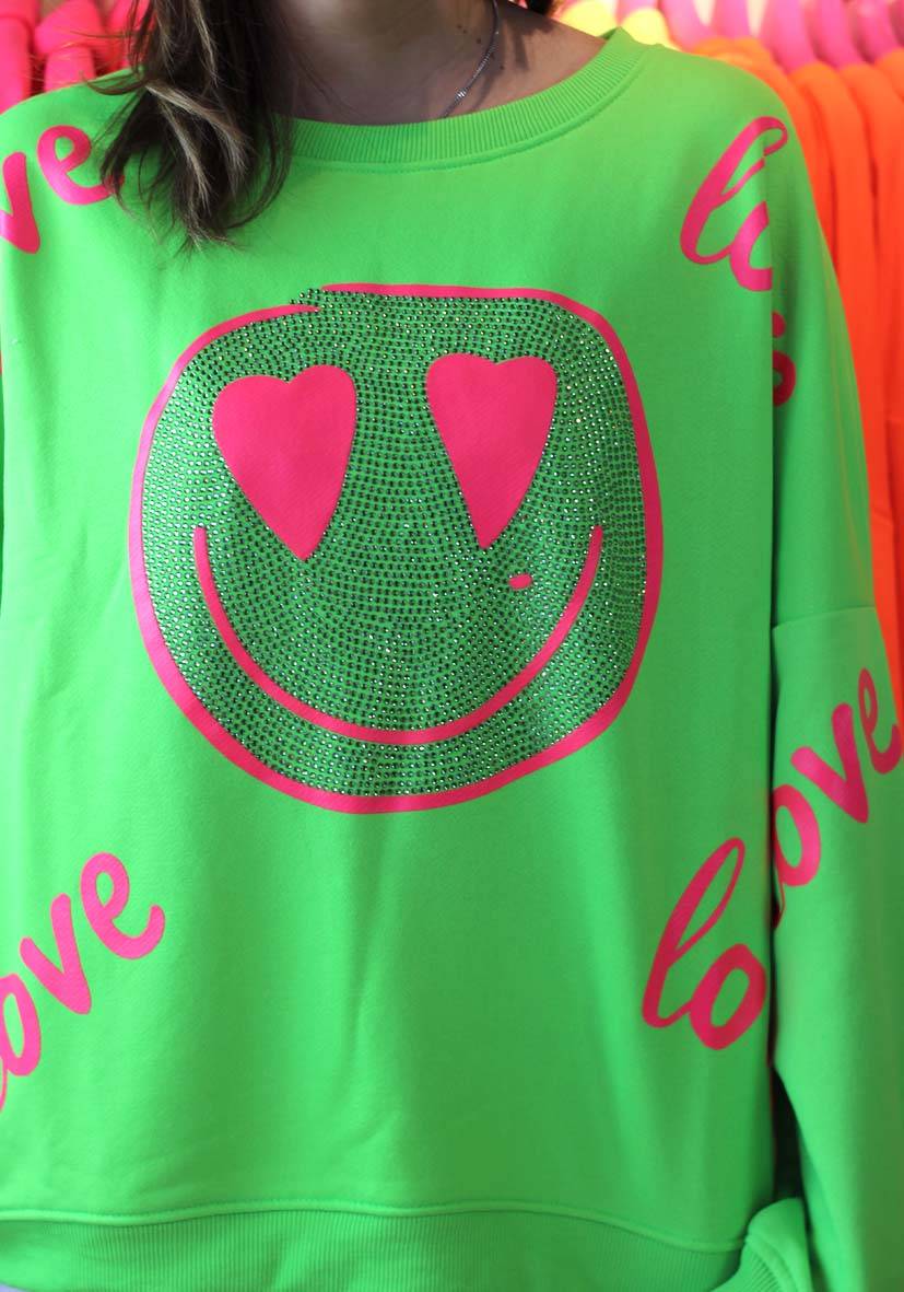 Miss Goodlife Roundneck Love Heartface Strass – neongreen Exklusivangebot
