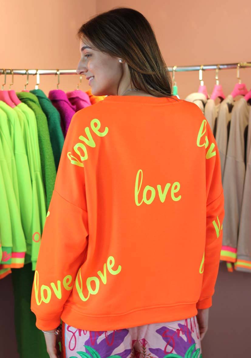 Miss Goodlife Roundneck Love Heartface Strass – neonorange Saisonschlussverkauf