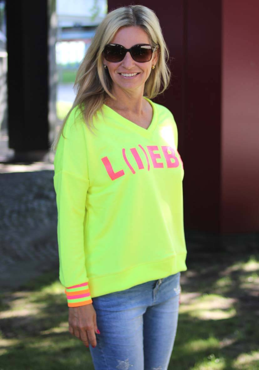 Miss Goodlife V-Neck L(i)ebe Glitter – neonyellow Tägliche Deals