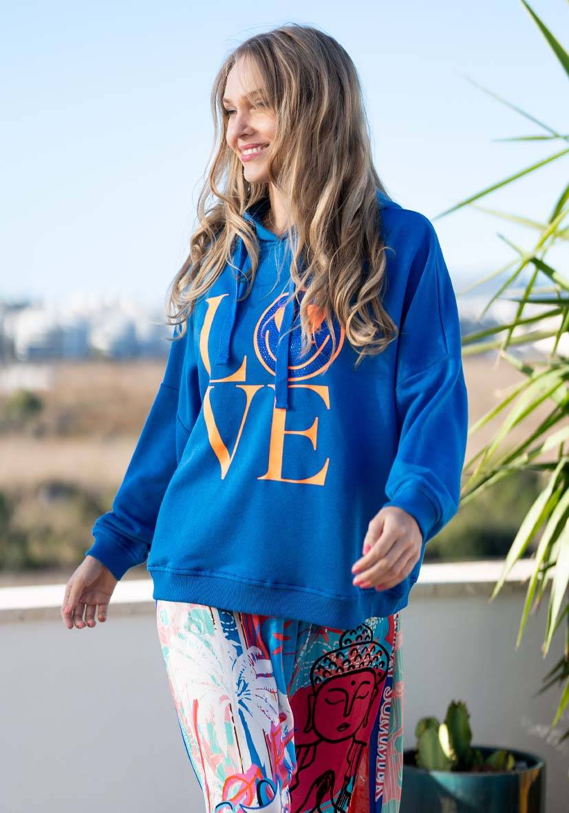 Miss Goodlife Hoodie Love Heartface – blue/neonorange Riesige Ersparnisse