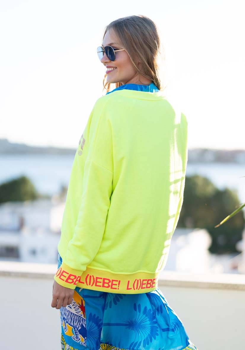 Miss Goodlife V-Neck L(i)ebe Strass – neonyellow/rose Tiefpreis