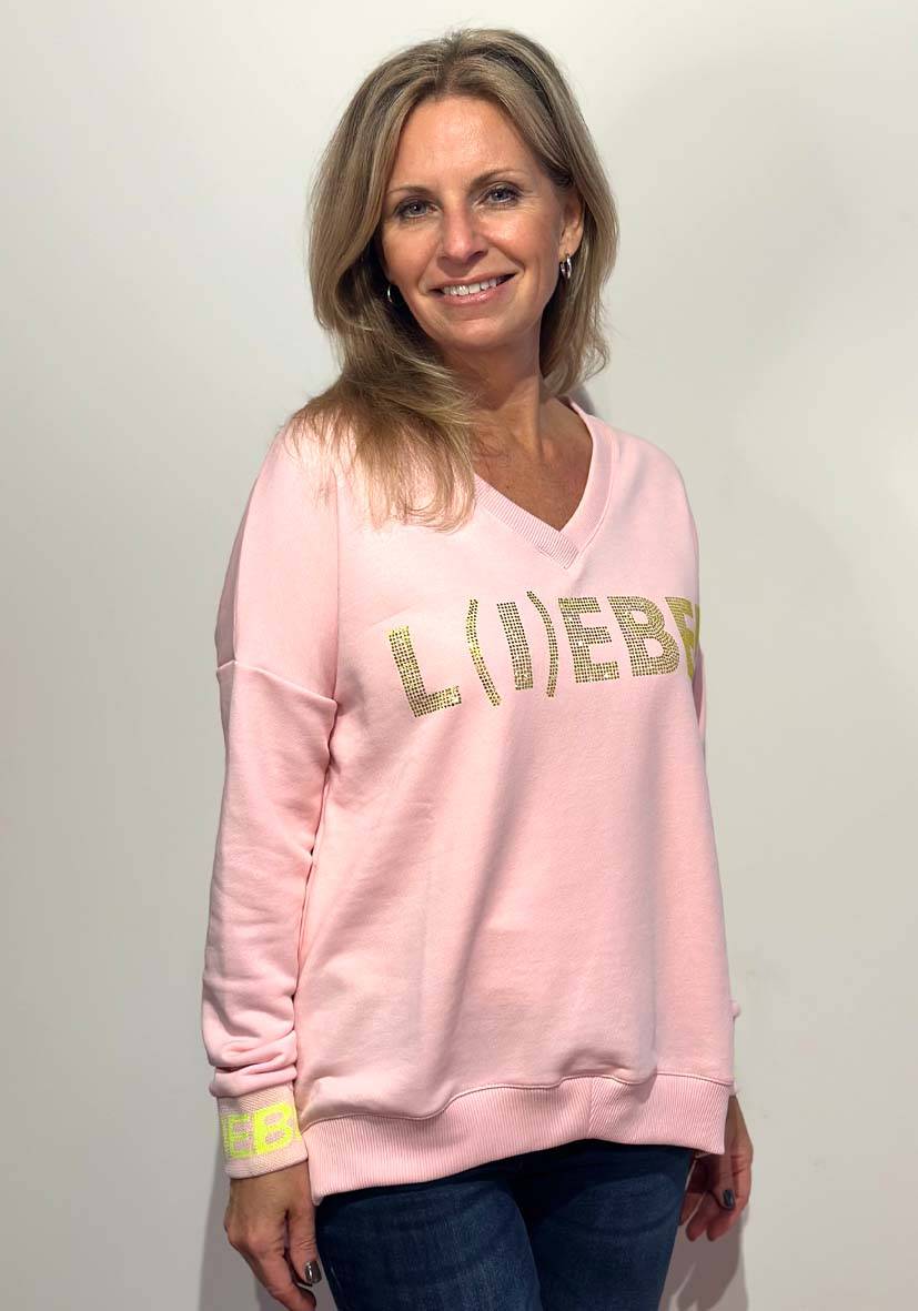 Miss Goodlife V-Neck L(i)ebe Strass – rose/neonyellow Wochenangebot