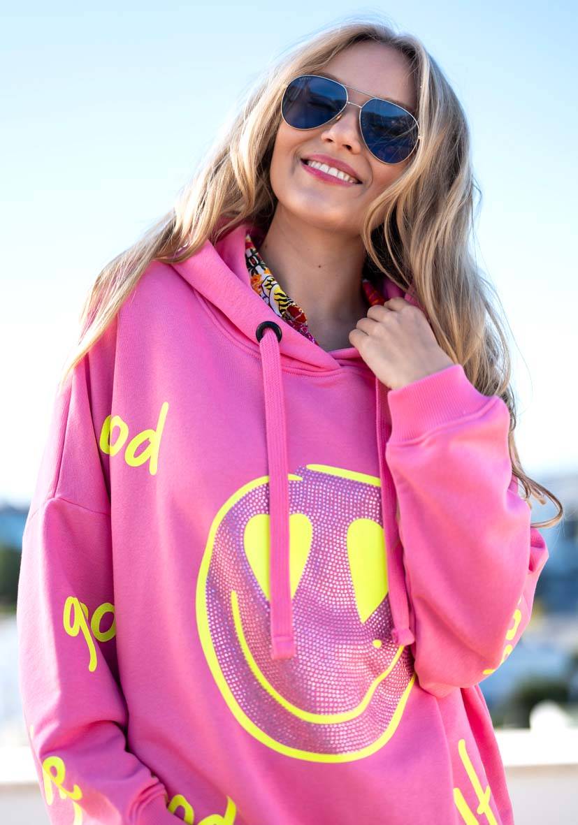 Miss Goodlife Hoodie Goodlife Heartface Strass – rose/neonyellow Riesige Rabatte