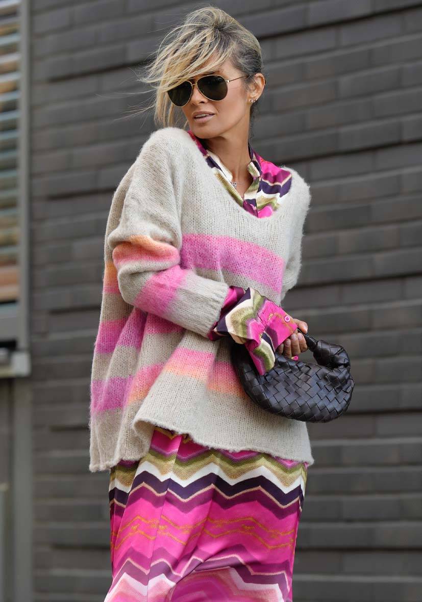 Miss Goodlife Pullover mit multicolor Stripes – sand Großer Ausverkauf