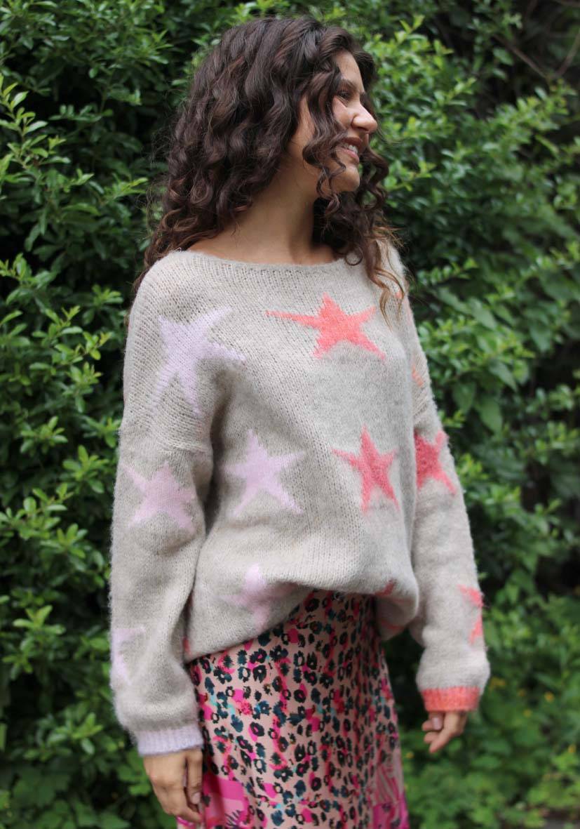 Miss Goodlife Pullover Stars allover – lightgrey Exklusivangebot