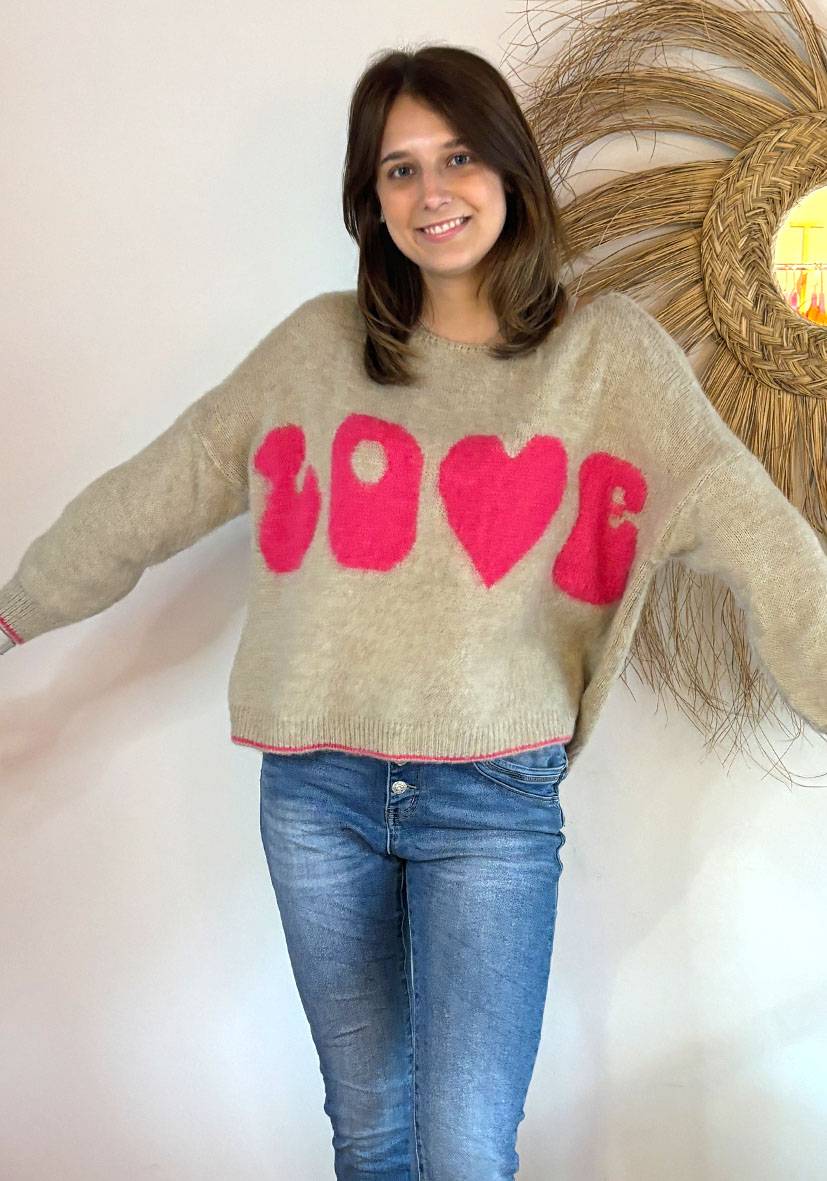 Miss Goodlife Pullover Love – sand Osterangebot