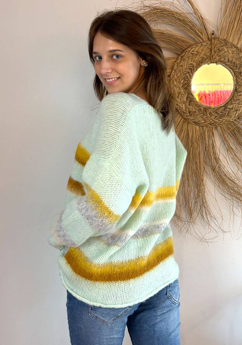 Miss Goodlife Pullover gebrushed mit multicolor Stripes – mint Vatertagsangebot