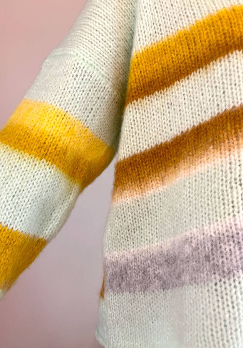Miss Goodlife Pullover gebrushed mit multicolor Stripes – mint Vatertagsangebot