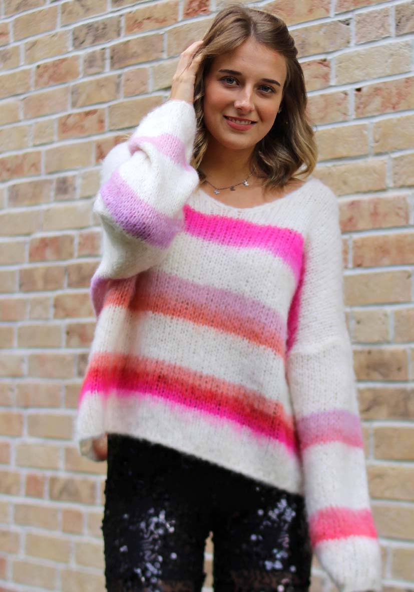 Miss Goodlife Pullover mit multicolor Stripes – offwhite Valentinstagsangebot