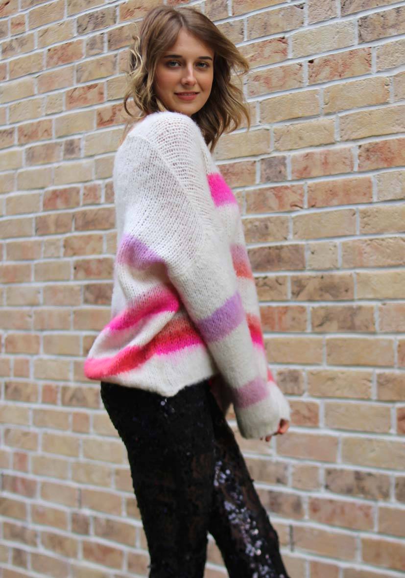 Miss Goodlife Pullover mit multicolor Stripes – offwhite Valentinstagsangebot