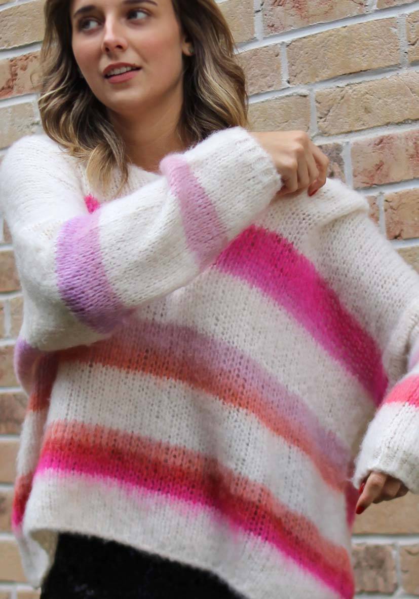 Miss Goodlife Pullover mit multicolor Stripes – offwhite Valentinstagsangebot